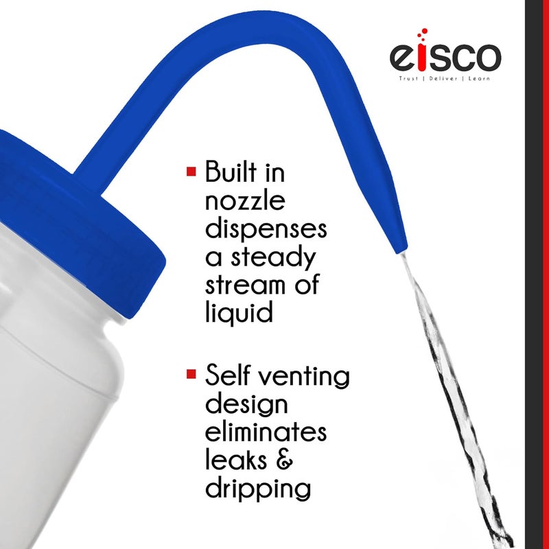 EISCO 2PK Wash Bottles for Sodium Hypochlorite (Bleach), 500ml - Labeled with Chemical Information & Safety Information (1 Color) - Performance Plastics Labs - Image 3