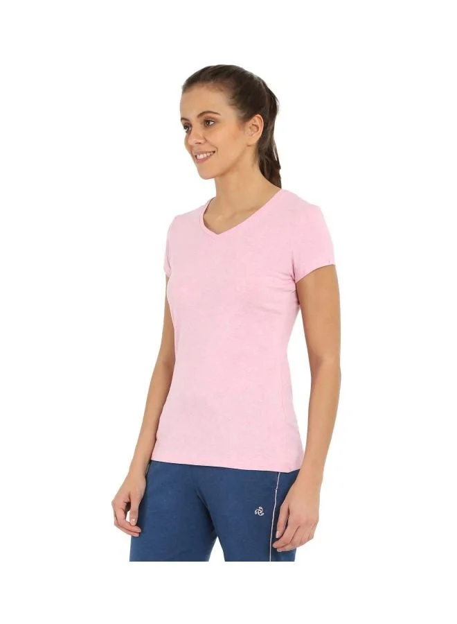 Jockey PINK LADY MELANGE 1359 Women Super Combed Cotton Elastane Stretch Regular Fit Solid V Neck Half Sleeve T Shirt for Women | Best Price UAE