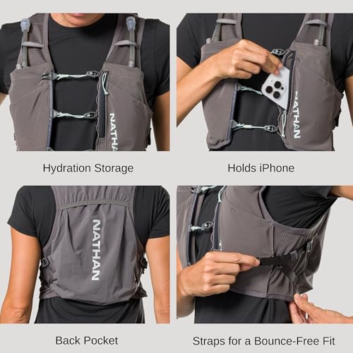 Nathan Womens Hydration Vest Lightweight Breathable Running Gear with 2x14oz Hydrapak Flasks 2L Bladder ChafeFree Mesh Reflective for Visibility QuickFit Setup Pinnacle BreezeCharcoal SM - Image 3
