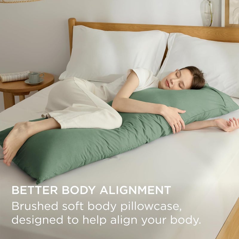 Bedsure Body Pillow Case Cover - Sage Green Brushed Microfiber Long Pillow Cases, Ultra Soft and Cozy Body Pillowcase with Envelope Closure for Kids, Wrinkle, Fade Resistant, 1 Pack, 20x54 Inches - Image 2