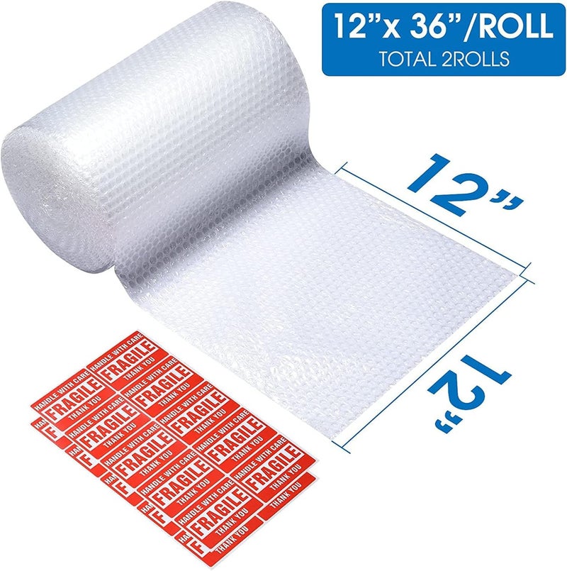 sumono Bubble Cushioning Wrap Roll, 12 Inch x 36 Feet Total Bubble Roll Perforated 12 Inch Included 10 Fragile Sticker Label - Image 3