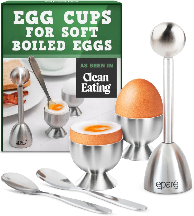 Epar Egg Cups Cracker Set Egg Cups for Soft Boiled Eggs British Stainless Steel Egg Topper Cutter Egg Spoons Egg Holder for Boiled Eggs