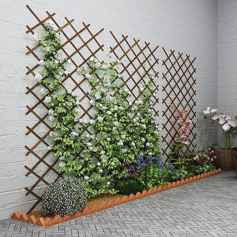 LINGWEI Portable Expandable Wooden Garden Fence for Home Wall Hanging, Plant Trellis Frame, Wicker Fence (Brown, 75cm) - Image 4