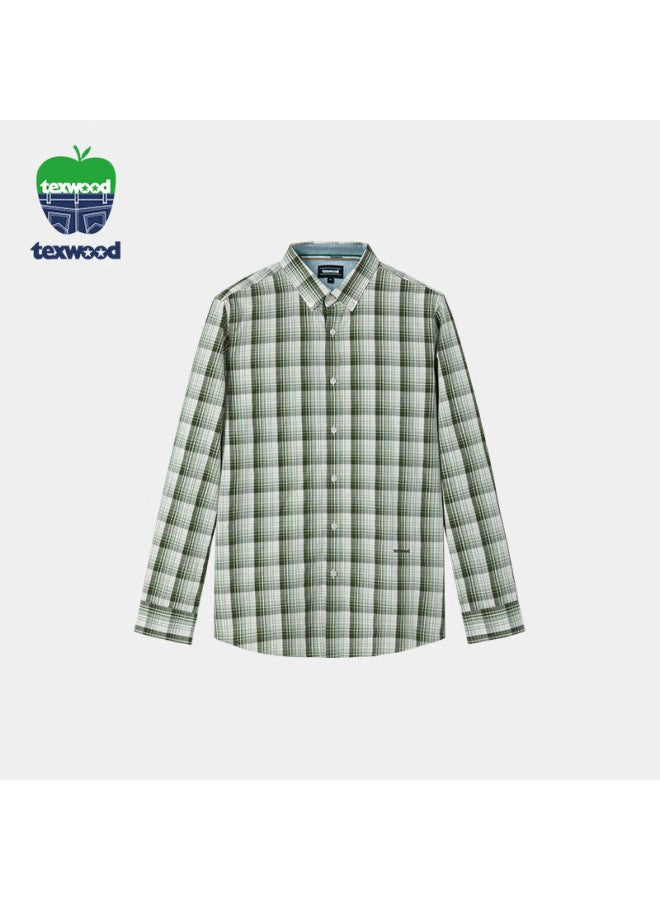 Texwood Apple Men's Autumn New Long Sleeve Comfortable Shirt Chinese Style Premium Casual Top Green XL - Image 1