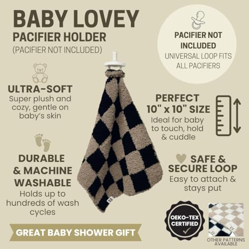 Leaps + Legends L+L USA Checkered Baby Lovey Pacifier/Teether Holder 10"x10" - DreamSoft Plush Fluffy Cuddly Soothie Reversible Mini Comfort Blanket - Cute Newborn Gift Essential Babies Boys Girls (Tan/White) - Image 3