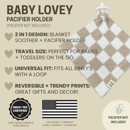 Leaps + Legends L+L USA Checkered Baby Lovey Pacifier/Teether Holder 10"x10" - DreamSoft Plush Fluffy Cuddly Soothie Reversible Mini Comfort Blanket - Cute Newborn Gift Essential Babies Boys Girls (Tan/White) - Image 4