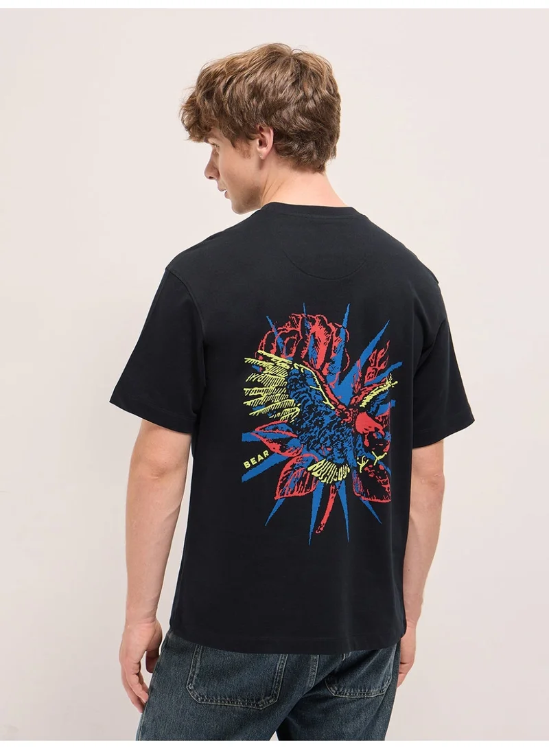 THE BEAR HOUSE  Men's Black Dynamic Eagle Flight Vibrant Abstract Crew Neck T-shirt Perfect For Casual Wear, Gym, Travel, Or Layering Stylish And Versatile Essential For Every Wardrobe for Men | Best Price UAE