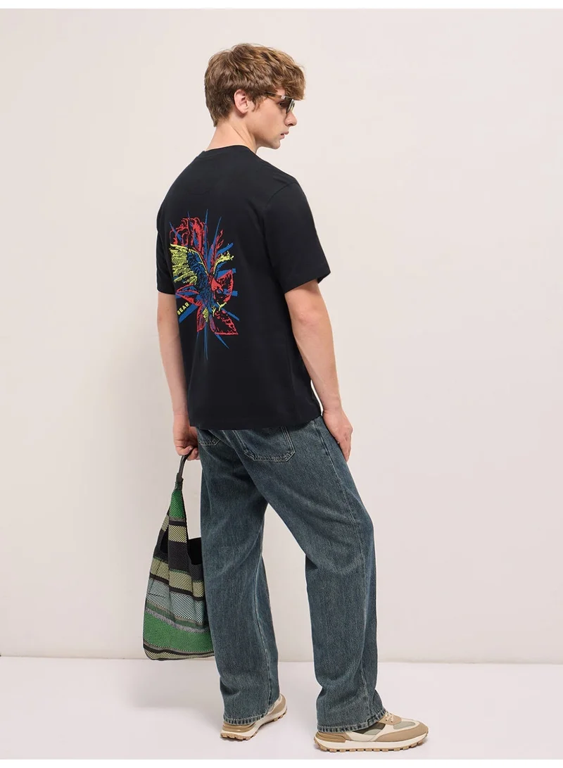 THE BEAR HOUSE  Men's Black Dynamic Eagle Flight Vibrant Abstract Crew Neck T-shirt Perfect For Casual Wear, Gym, Travel, Or Layering Stylish And Versatile Essential For Every Wardrobe for Men | Best Price UAE