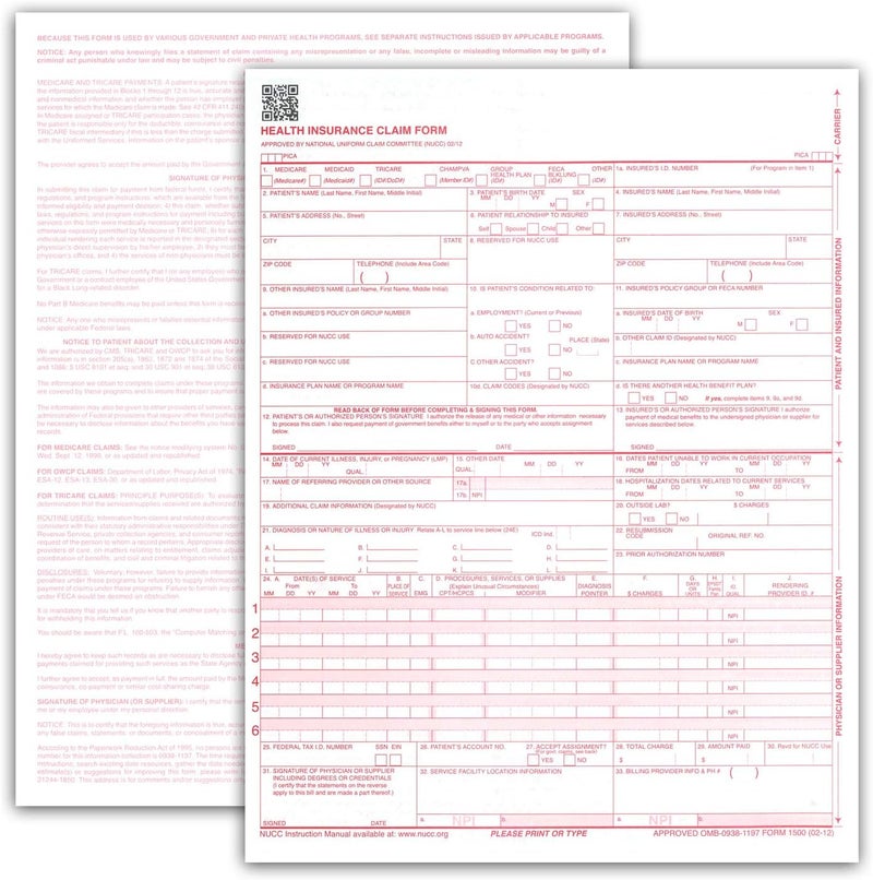 NextDayLabels - CMS 1500 / HCFA 1500 Insurance Claim Forms - Laser/Ink-Jet Compatible (New Version 02/12) Letter Size 8-12" x 11", 250 Sheets Per Pack - Image 2
