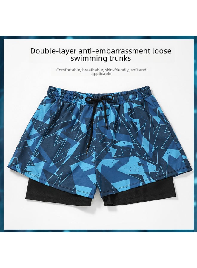 Loquat Swimming Trunks Men's 2023 Arrival Anti-embarrassment Boys Large Size Loose Swimming Equipment Quick-drying Hot Spring Beach Swimming Trunks-Color:Yellow Blue- - Image 3
