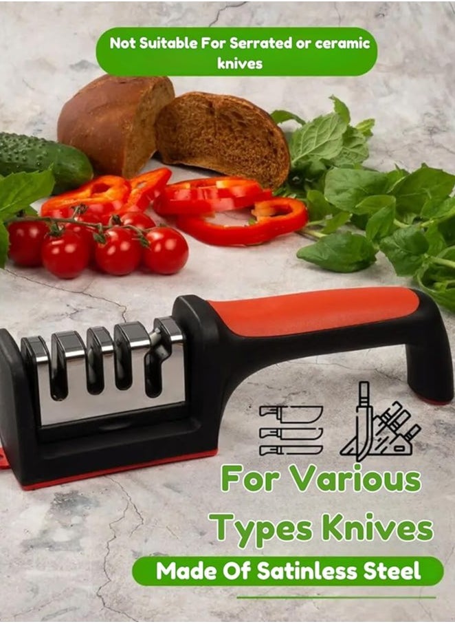 SUPREMIUM 4-Stage Knife & Scissor Sharpener - Universal 4-in-1 Manual Kitchen Sharpener, Professional Sharpening & Polishing Tool for Kitchen Knives & Scissors - Multi-Level Sharpening System  - Image 5