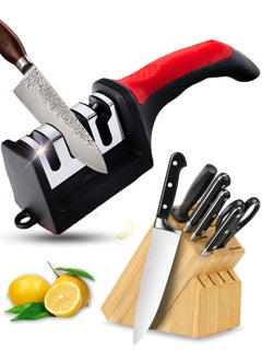 SUPREMIUM 4-Stage Knife & Scissor Sharpener - Universal 4-in-1 Manual Kitchen Sharpener, Professional Sharpening & Polishing Tool for Kitchen Knives & Scissors - Multi-Level Sharpening System  - Image 1