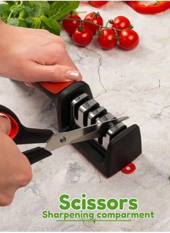 SUPREMIUM 4-Stage Knife & Scissor Sharpener - Universal 4-in-1 Manual Kitchen Sharpener, Professional Sharpening & Polishing Tool for Kitchen Knives & Scissors - Multi-Level Sharpening System  - Image 2