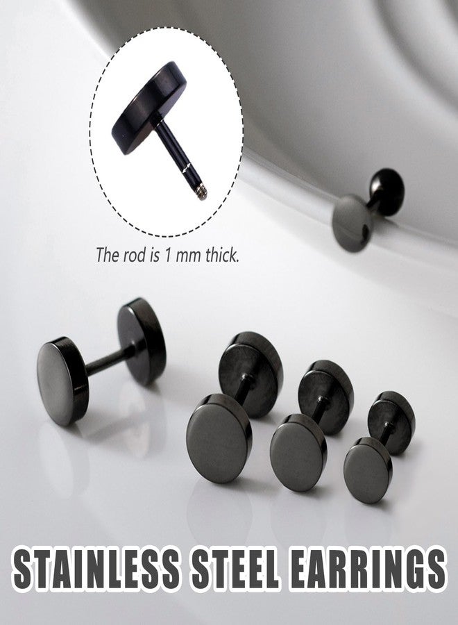 TARINI 8PcsBlack Stud Earrings, Black Earrings, Black Stud Earrings, Mens Earrings, Barbell Dumbbell Stud Earrings - Round Ear Cuffs for Men & Women, Classic Gym-Inspired Ear Accessories - Image 3
