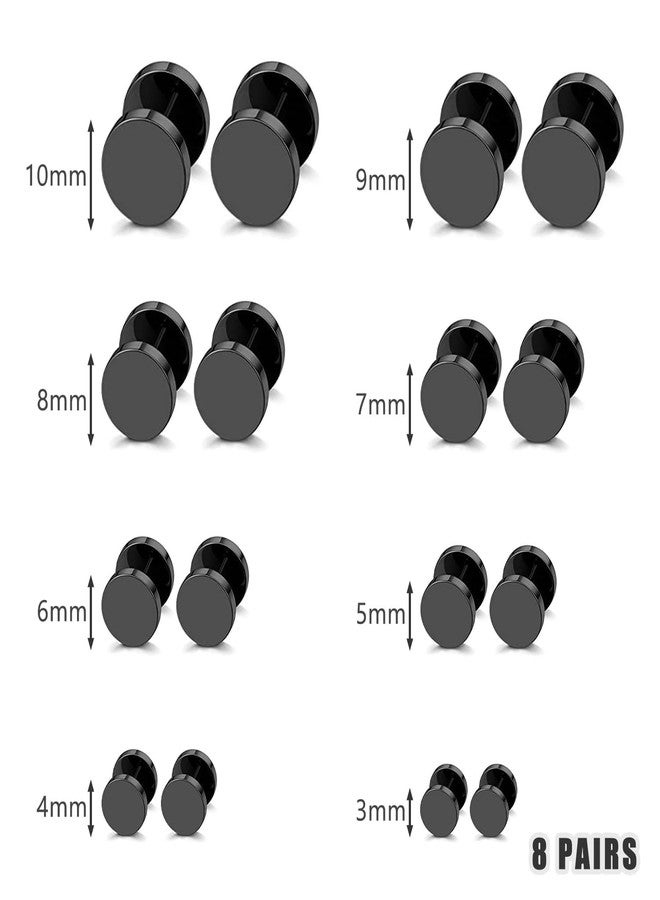 TARINI 8PcsBlack Stud Earrings, Black Earrings, Black Stud Earrings, Mens Earrings, Barbell Dumbbell Stud Earrings - Round Ear Cuffs for Men & Women, Classic Gym-Inspired Ear Accessories - Image 2