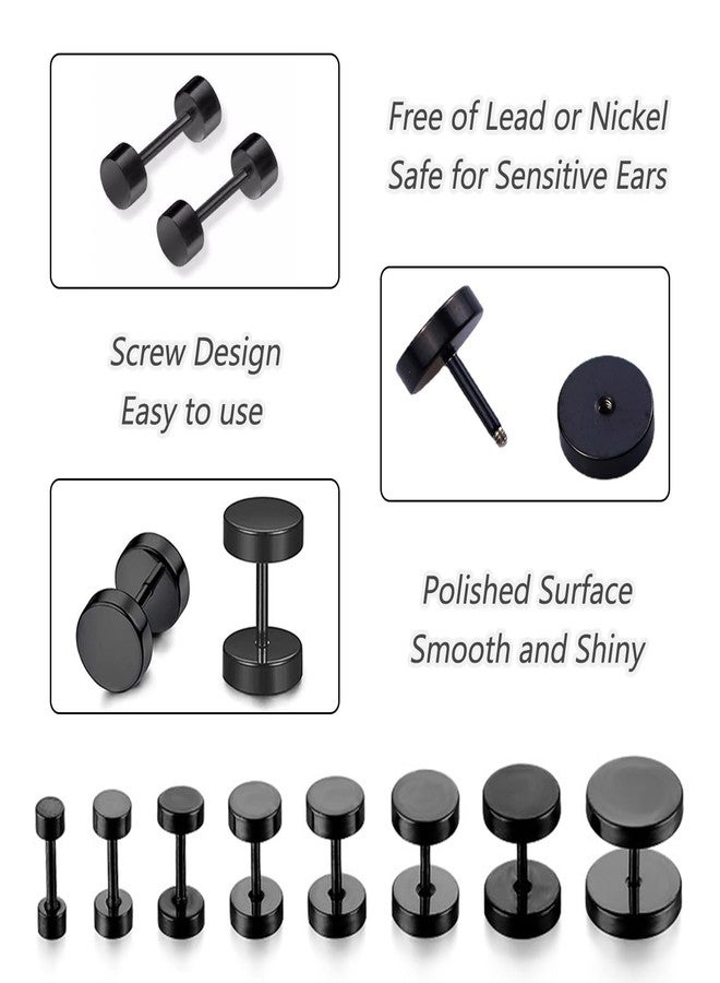 TARINI 8PcsBlack Stud Earrings, Black Earrings, Black Stud Earrings, Mens Earrings, Barbell Dumbbell Stud Earrings - Round Ear Cuffs for Men & Women, Classic Gym-Inspired Ear Accessories - Image 4