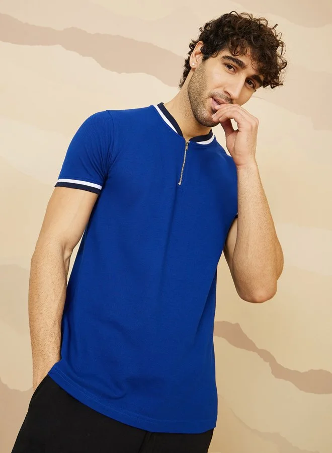 Styli Baseball Collar Pique Polo with Twin Tipping Detail
