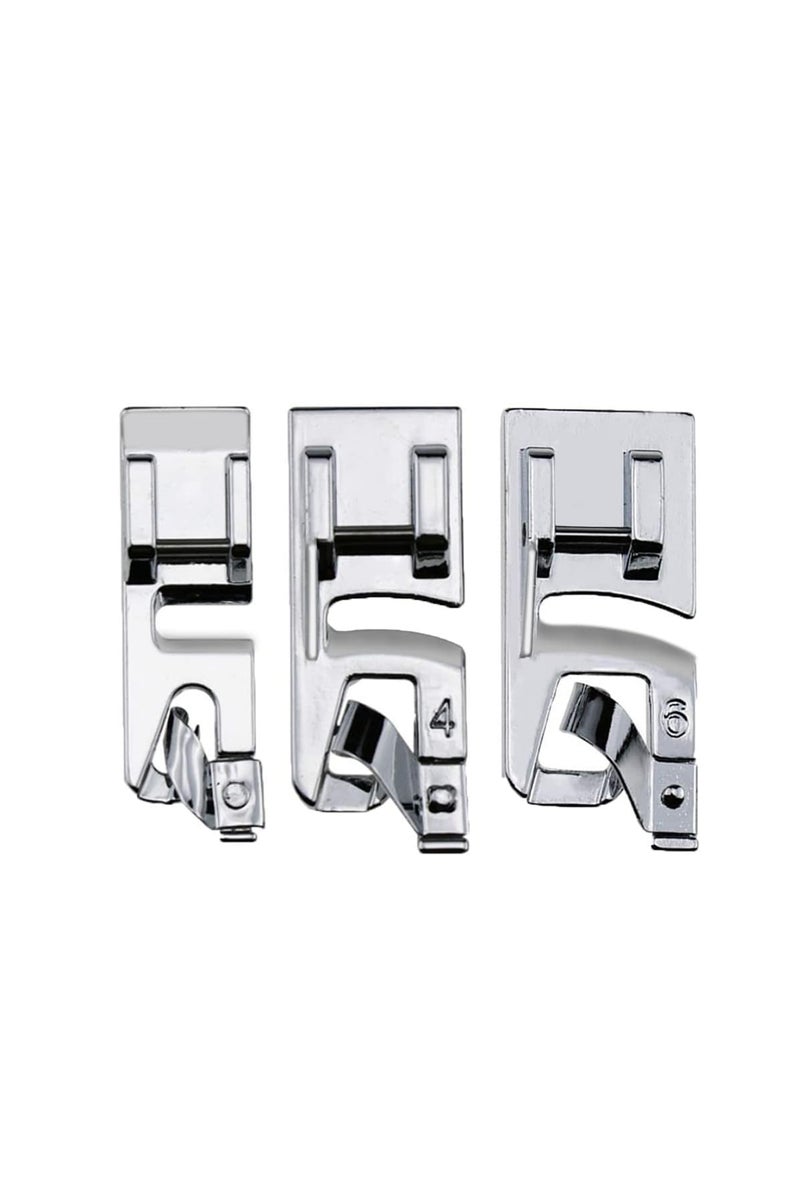 مجموعة دواسات خياطة الحواف الملفوفة الضيقة باللون الرمادي الفاتح، متوفرة بأحجام 3 مم، 4 مم، و6 مم، لماكينات الخياطة من سينجر، براذر، وبيبي.