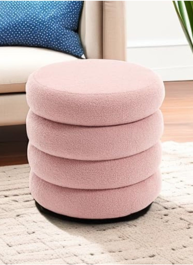 Nice Home Luxury Sherpa Storage Ottoman in Blush Pink – Round Footrest Pouf with Hidden Compartment | Soft Vanity Stool for Bedroom & Living Room  - Image 1