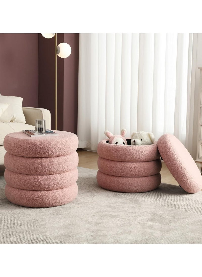 Nice Home Luxury Sherpa Storage Ottoman in Blush Pink – Round Footrest Pouf with Hidden Compartment | Soft Vanity Stool for Bedroom & Living Room  - Image 3