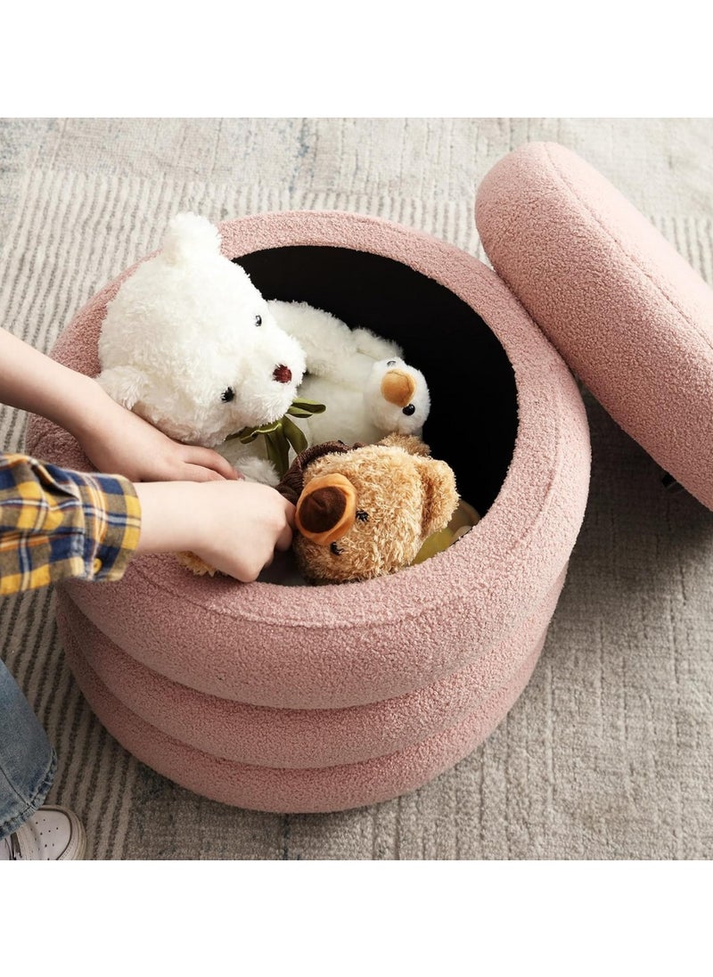 Nice Home Luxury Sherpa Storage Ottoman in Blush Pink – Round Footrest Pouf with Hidden Compartment | Soft Vanity Stool for Bedroom & Living Room  - Image 2