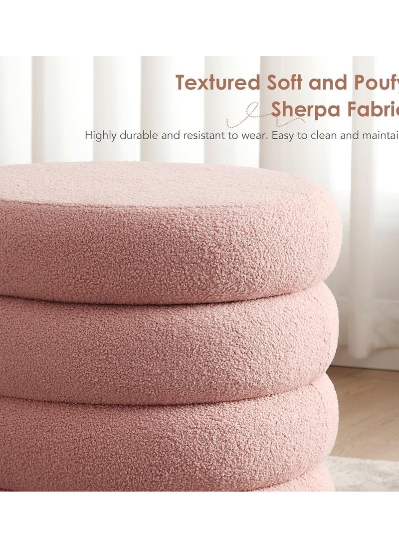 Nice Home Luxury Sherpa Storage Ottoman in Blush Pink – Round Footrest Pouf with Hidden Compartment | Soft Vanity Stool for Bedroom & Living Room  - Image 4
