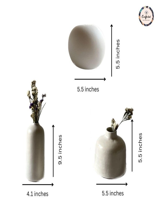 Craftribal Minimalistic White Vase Set of 3, Size (9.5x5.5x5.5) Ceramic Flower Vase for Living Room,Flower Pot for Showpieces, Centrepiece vases for Pampas Grass Modern Vases for Home Decor - Image 5