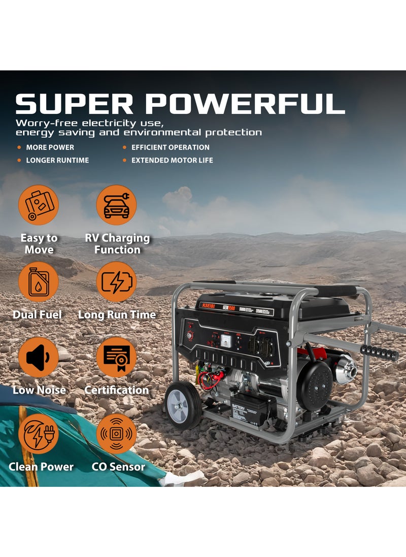 KSEIBI - Gasoline Generator, 5.5KW Fuel Portable Generator with Low Noise, Long Runtime, RV Charging Function, CO Sensor, and Certification for Home and Outdoor Use - Image 1