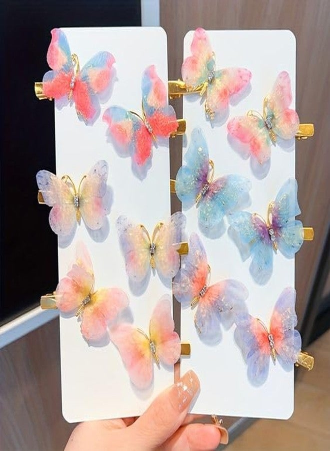 NEOBABY 3D Colorful Organza Butterfly Hair Clips - Glitter Hair Accessories with Moving Butterfly, Strong Hold Barrettes & Hair Pins (Assorted, Pack of 6 Pcs) - Image 1