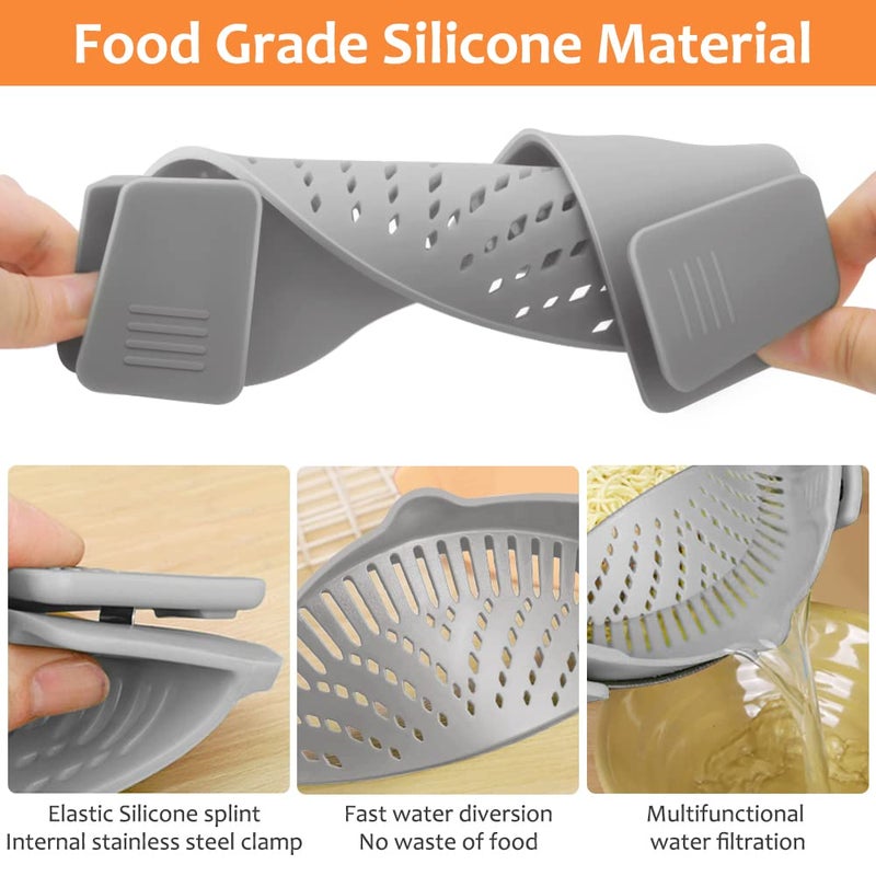 YEVIOR Clip on Strainer for All Pots Pan,Silicone Pasta Strainer Kitchen Gadgets,Collapsible Colander for Noodle,Vegetables,Fruit,Spaghetti (Grey) - Image 4