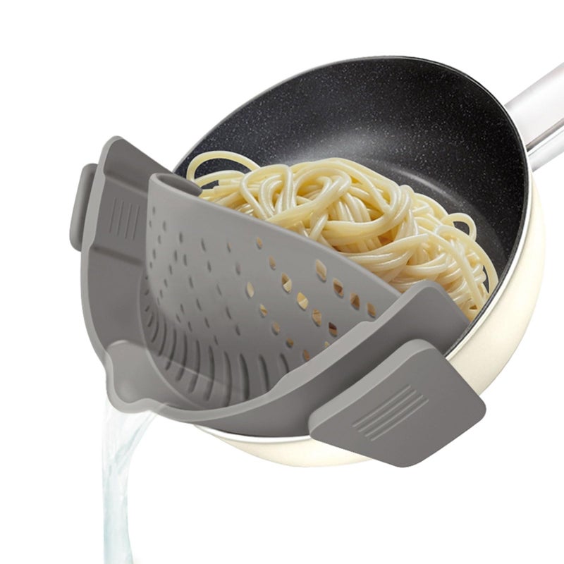 YEVIOR Clip on Strainer for All Pots Pan,Silicone Pasta Strainer Kitchen Gadgets,Collapsible Colander for Noodle,Vegetables,Fruit,Spaghetti (Grey) - Image 1