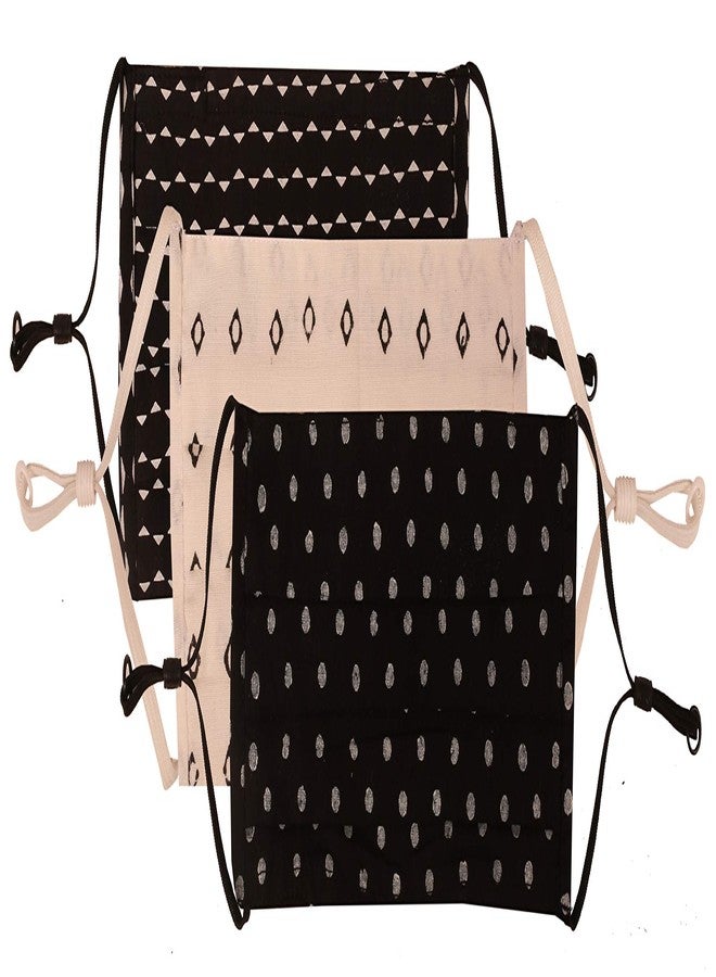 Touchstone anti pollution smog smoke cold cough protective cotton face mask Fashion Fabric Adjustable filter pocket nose bridge 2 layer reusable washable for men, women (Pack of 3). Black White Black - Image 5