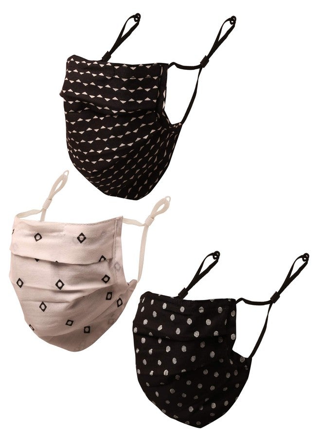 Touchstone anti pollution smog smoke cold cough protective cotton face mask Fashion Fabric Adjustable filter pocket nose bridge 2 layer reusable washable for men, women (Pack of 3). Black White Black - Image 1