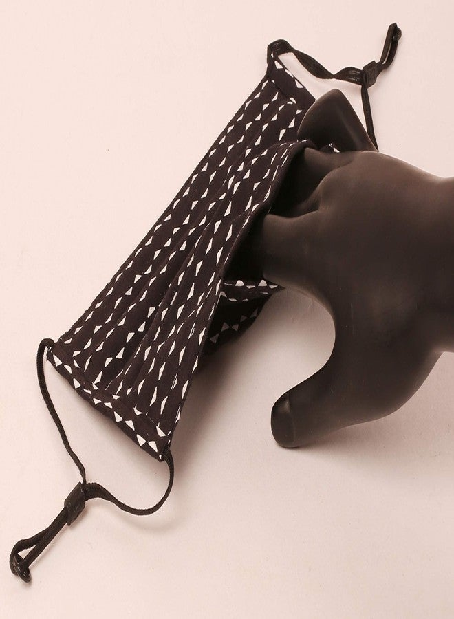 Touchstone anti pollution smog smoke cold cough protective cotton face mask Fashion Fabric Adjustable filter pocket nose bridge 2 layer reusable washable for men, women (Pack of 3). Black White Black - Image 4