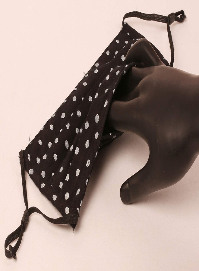 Touchstone anti pollution smog smoke cold cough protective cotton face mask Fashion Fabric Adjustable filter pocket nose bridge 2 layer reusable washable for men, women (Pack of 3). Black White Black - Image 2