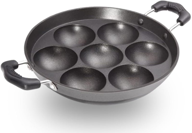 Premier مقلاة بانيارام غير لاصقة بقاعدة تحريض، سوداء، 7 بوصات مع ملعقة وممسحة، مقبض مريح، وملعقة وممسحة مريحة، مثالية للطهي الصحي والتنظيف السهل. - Image 1