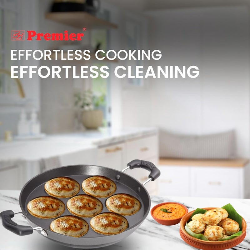 Premier مقلاة بانيارام غير لاصقة بقاعدة تحريض، سوداء، 7 بوصات مع ملعقة وممسحة، مقبض مريح، وملعقة وممسحة مريحة، مثالية للطهي الصحي والتنظيف السهل. - Image 5