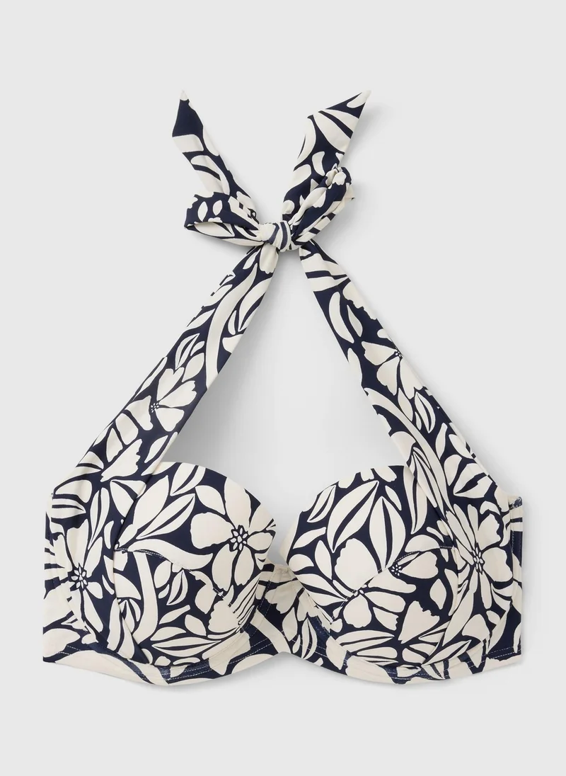Matalan Navy Print Shapewear Cupped Bikini Top
