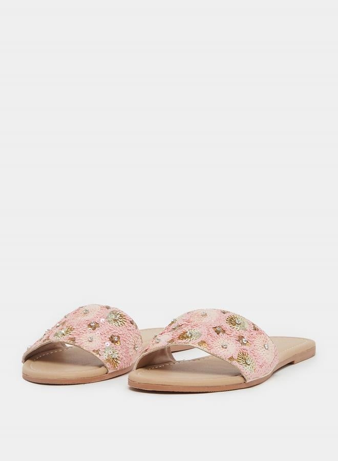 Styli Embellished Sequins Flat Sandals - Image 3