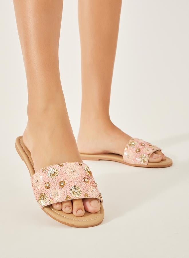 Styli Embellished Sequins Flat Sandals - Image 1
