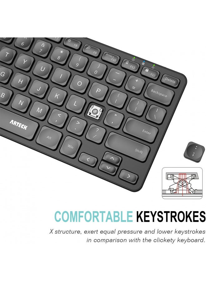 Arteck - Arteck 2.4G Wireless Keyboard Ultra Slim and Compact Wireless Keyboard with Media Hotkeys for Computer/Desktop/PC/Laptop/Surface/Smart TV and Windows 10/8/ 7 Built-in Rechargeable Battery - Image 1
