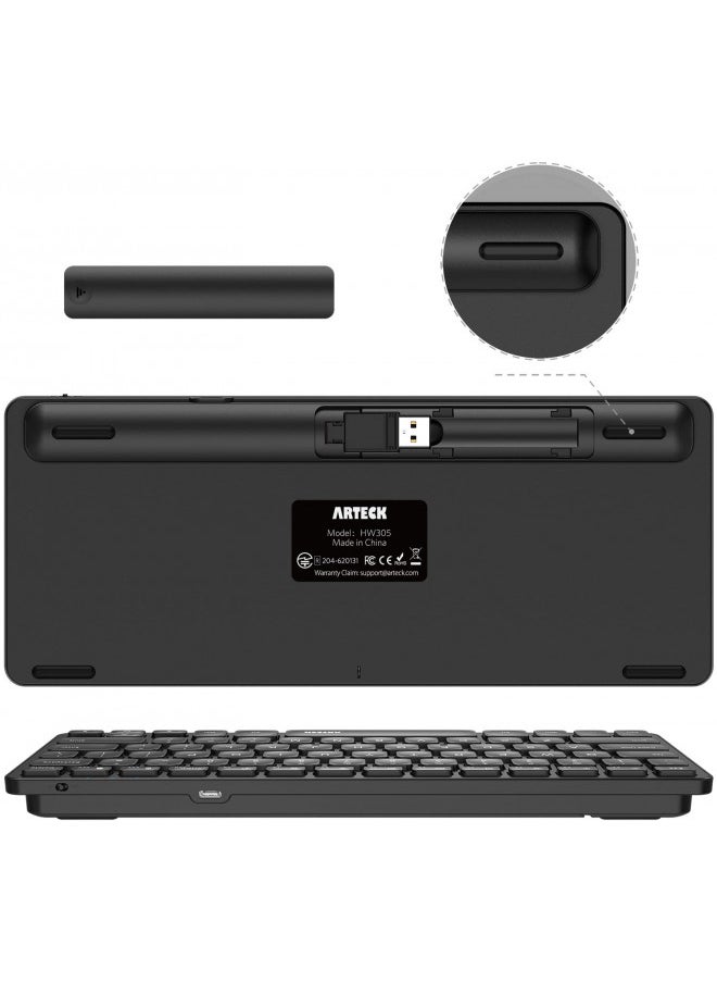 Arteck - Arteck 2.4G Wireless Keyboard Ultra Slim and Compact Wireless Keyboard with Media Hotkeys for Computer/Desktop/PC/Laptop/Surface/Smart TV and Windows 10/8/ 7 Built-in Rechargeable Battery - Image 1