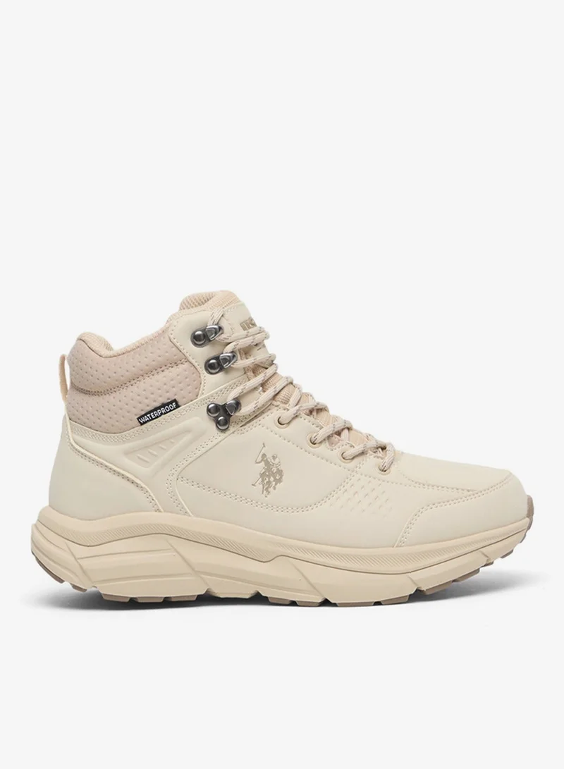U.S. Polo Assn. Women's Beige High-Top Waterproof Sneakers with Lace-Up Design – Durable and Stylish for All-Day Comfort