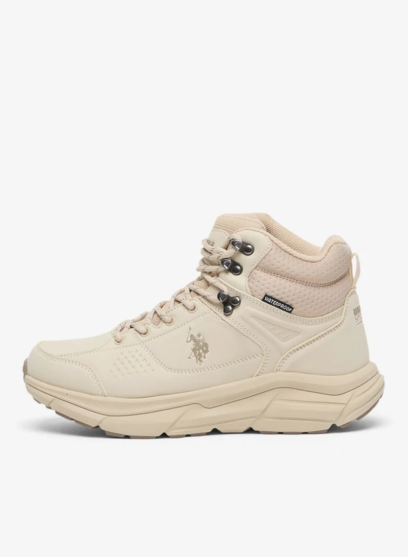 U.S. Polo Assn. Women's Beige High-Top Waterproof Sneakers with Lace-Up Design – Durable and Stylish for All-Day Comfort