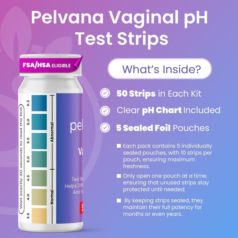 Pelvana Vaginal pH Test Strips for Women  50 Strips atHome BV and Yeast Infection Test Kit Vaginal pH Tester to Differentiate Between Conditions - Image 2