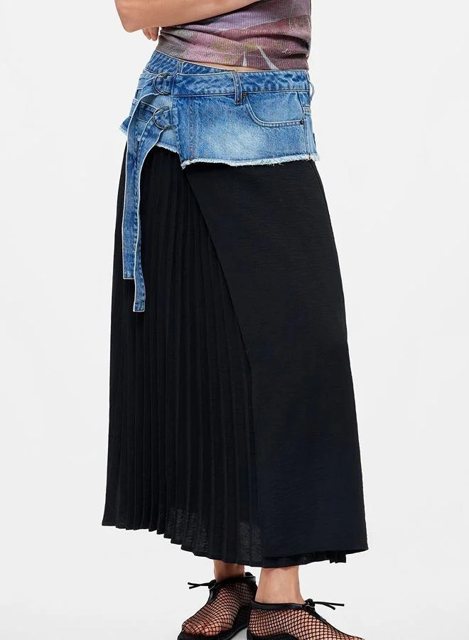Desigual Blue Long pleated denim skirt for Women | Best Price UAE