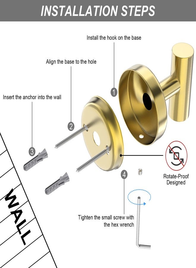 stusgo Gold Towel Hook Bathroom Coat Hook Robe Hooks for Wall, Stainless Steel Heavy Duty Door Hanger Wall Hooks Matte Gold Bathroom Hook for Towels, 4 Pack - Image 3