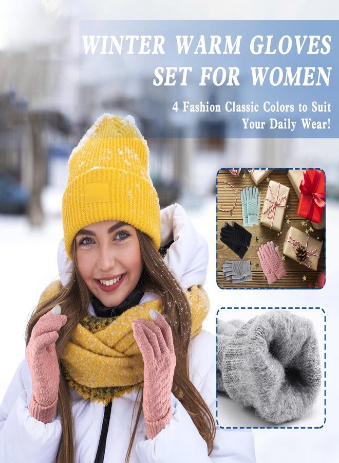 Yafeite Winter Gloves for Women - 4 Pairs Touchscreen Gloves for Women Cold Weather, Fashion Knit Mittens Warm Winter Gloves, Green, Elastic, one size for most - Image 5