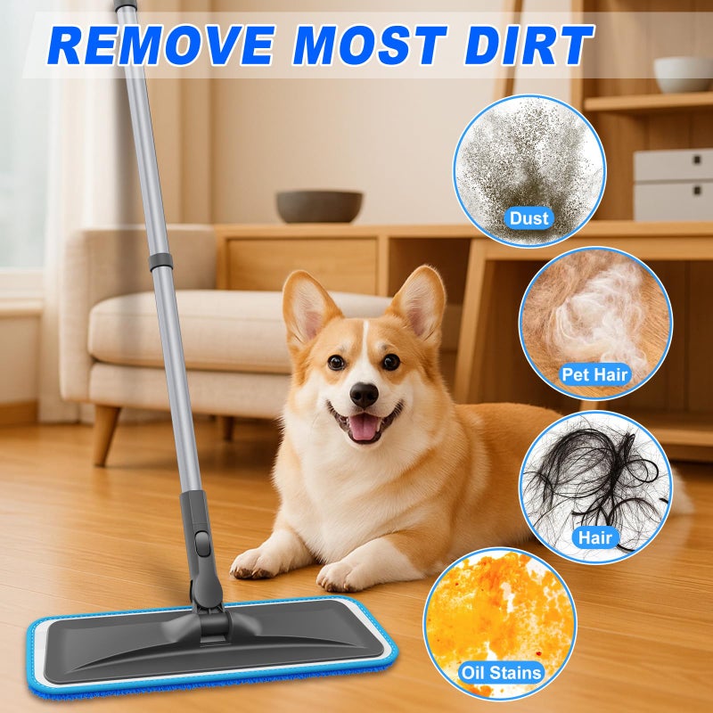 BPAWA Microfiber Mops for Hardwood Floor Cleaning - BPAWA Flat Floor Mop with 4 Washable Pads for Laminate Wood Tile Vinyl Home Kitchen Bathroom - 59" Adjustable Handle - Image 5