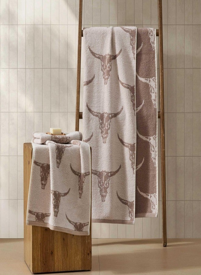Wrangler - Bath Towel Set, Western Towel Set Including Bath, Hand & Washcloth, Soft and Zero Twist Cotton Blend Towels, Steer Head Beige, Set of 3 - Image 4